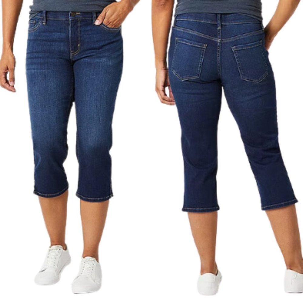 Ann Taylor Denim Capri Wide Leg Slim Fit Capri/Shorts Jeans Dark Wash SZ 14 NEW!